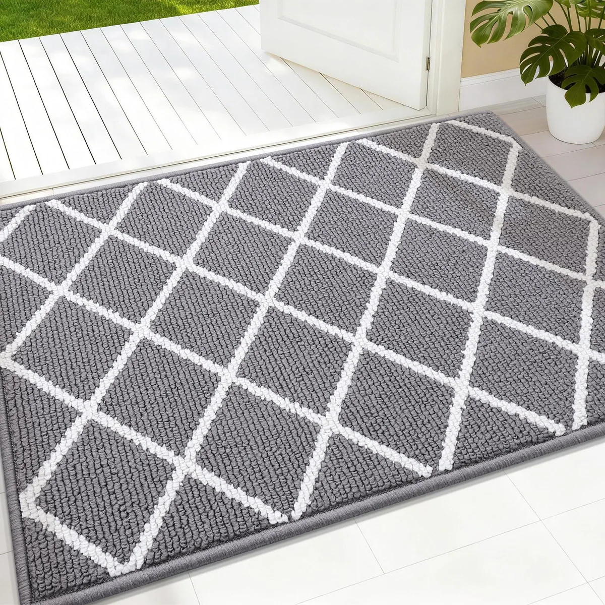 Grey low-profile indoor door mat 32 by 20 inches .4 inch thick