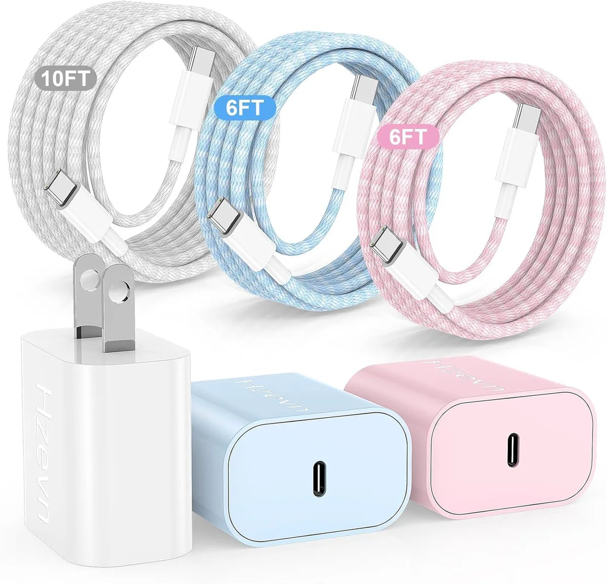 ONITOON ONITOON 20W USB-C Charger 3-Pack with 6/6/10ft Braided Cables — product photo