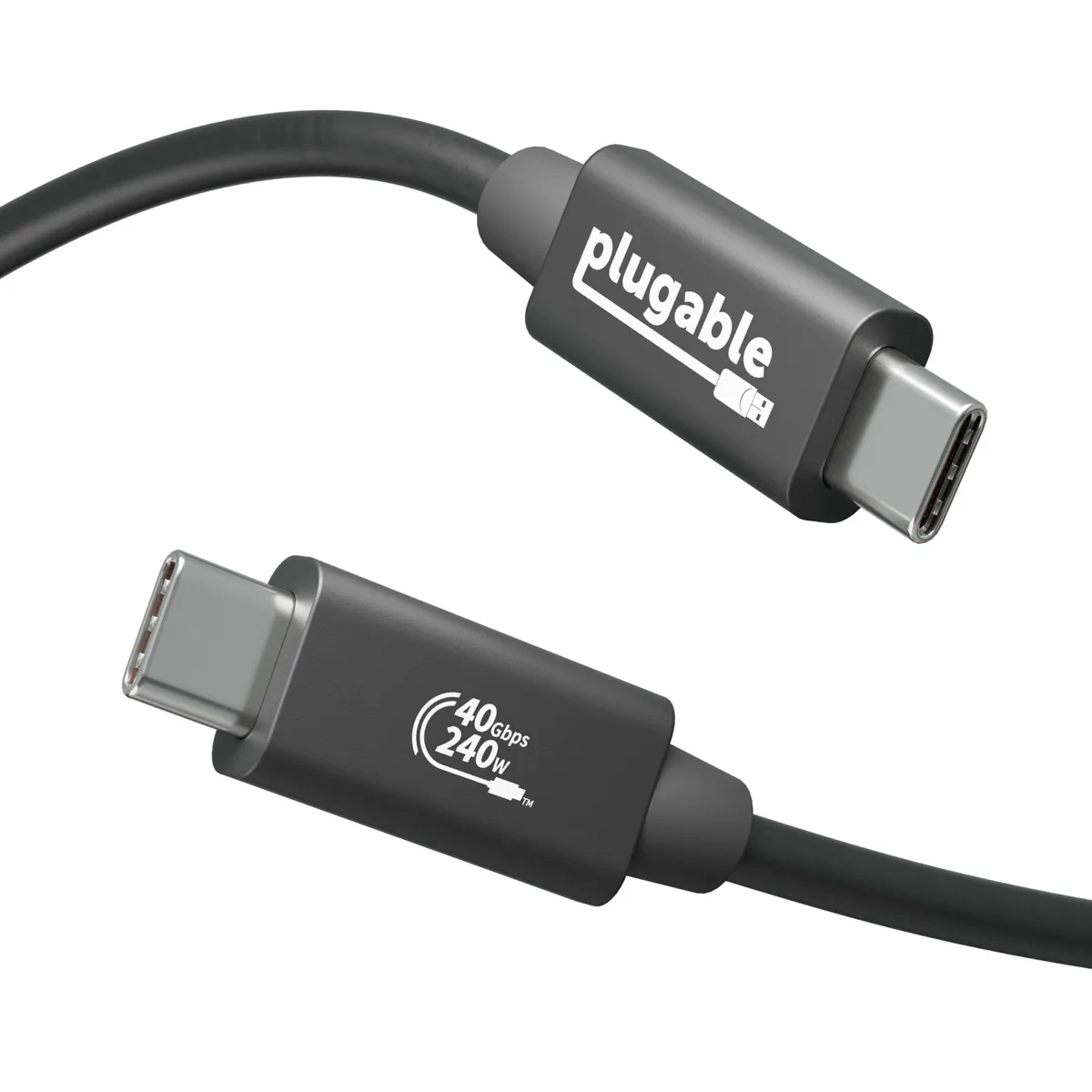 Black USB-C to USB-C cable, 1 metre long, straight connectors, matte finish