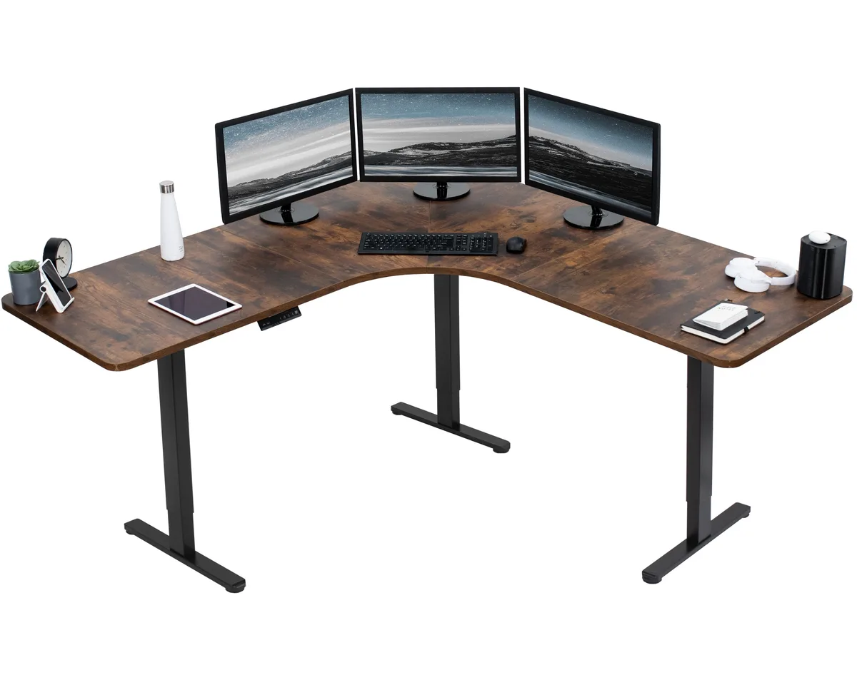VIVO VIVO Rustic Vintage Brown/Black Electric 71" Curved Corner Standing Desk — product photo