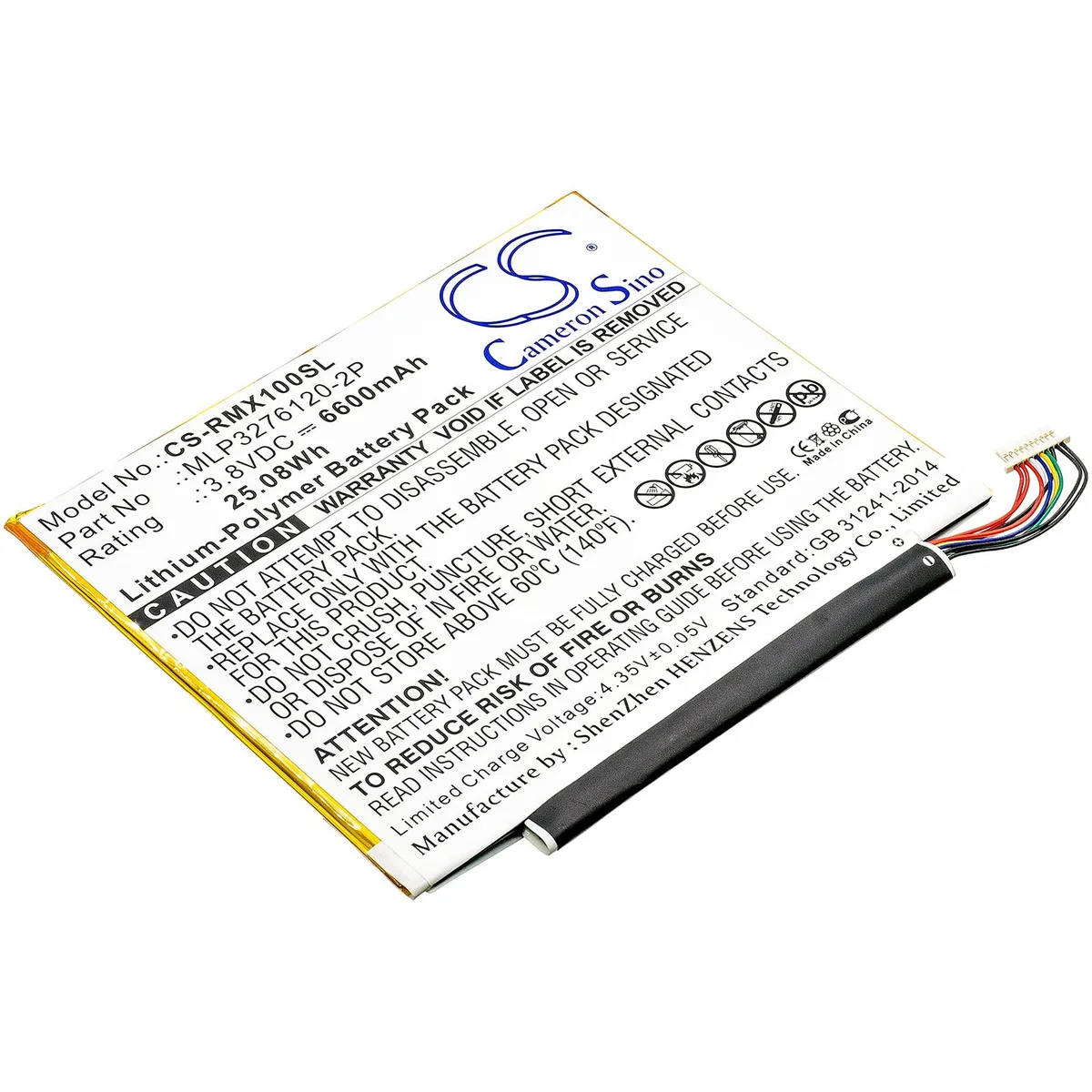 Black rectangular Li-Polymer battery with flat profile