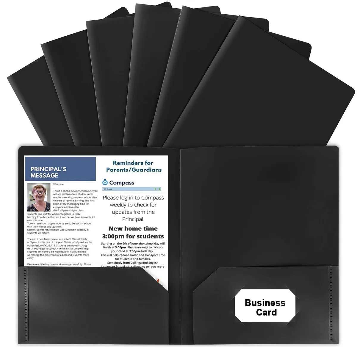  habgp H032 File Folder 6 Pack Black 2 Pocket Letter Size 11.5 x 8.5 in 50 Sheet Capacity Business Card Slot — product photo