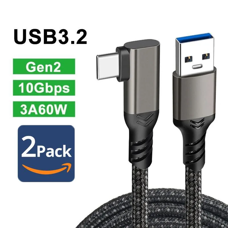 AUBEAMTO AUBEAMTO PQ057 USB A to C Right Angle Cable 10Gbps 60W 10ft 2-Pack — product photo