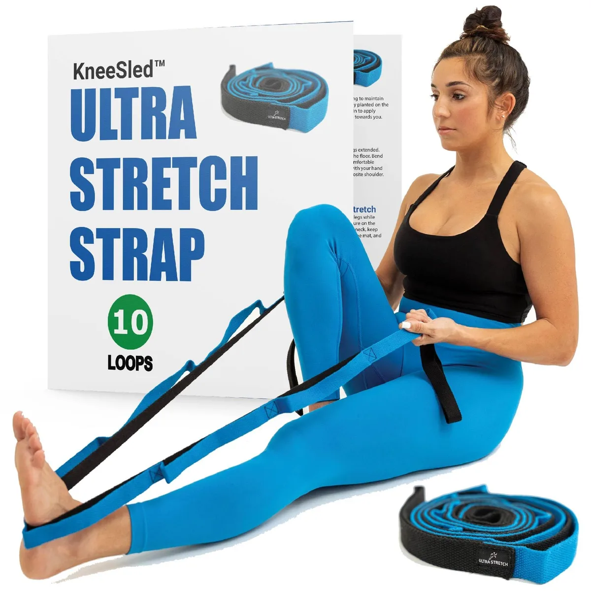 Black nylon stretch strap with ten blue loops, small size, pack of 10