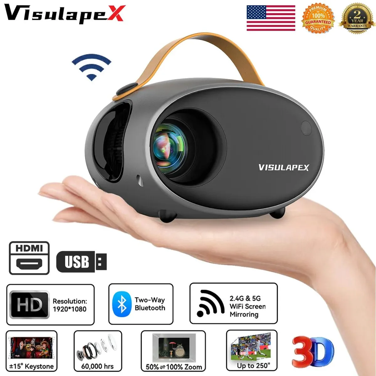 NShi NShi 1080P Business Projector 25000 Lumens 200 ANSI 4K 3D 5G WiFi Bluetooth — product photo