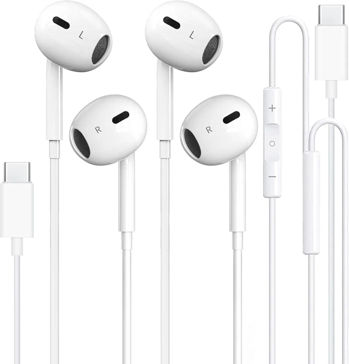 No Sew No Sew bei-4TypeC-2Pcs USB-C in-ear headphones 2-pack white — product photo