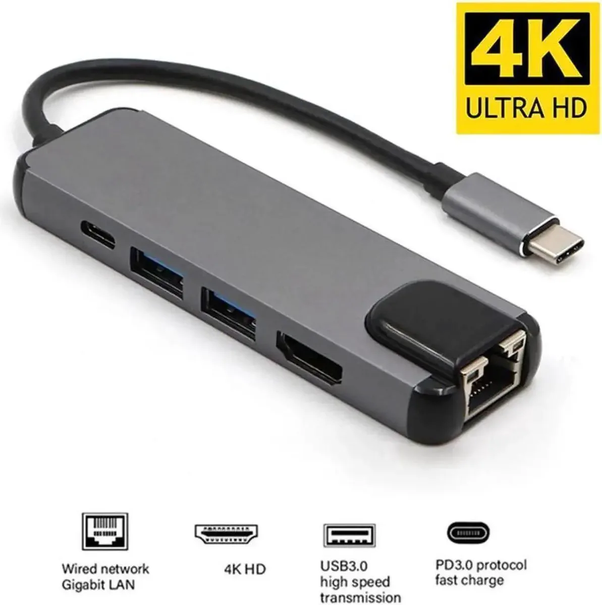 SMUGDESK SMUGDESK 8-in-1 USB-C Hub 4K HDMI Gigabit Ethernet 100W PD 3×USB 3.0 — product photo