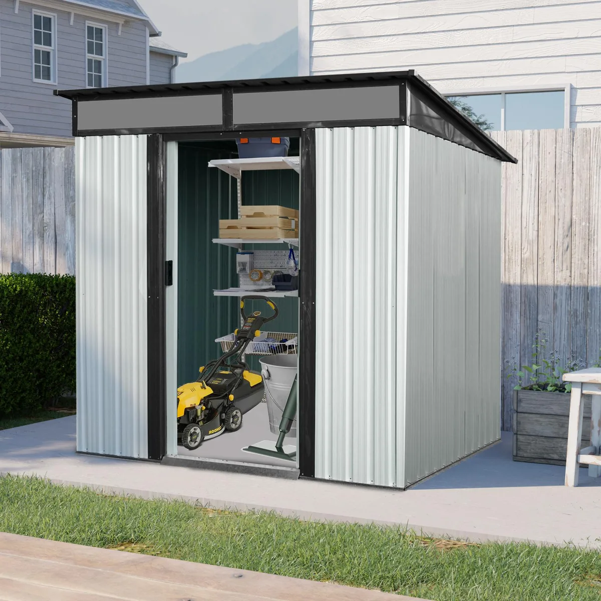 tuphen tuphen 6ft x 5ft Metal Storage Shed White Black — product photo