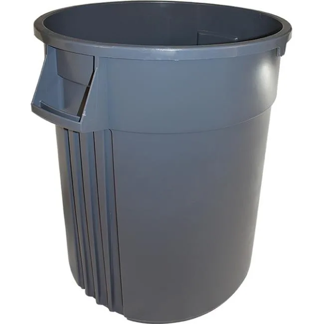 Gray 44-gallon polyethylene waste receptacle with handles and lid, 31.6 inches tall