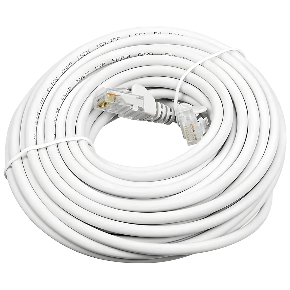 White Cat5e Ethernet cable 100ft with gold-plated RJ45 connectors
