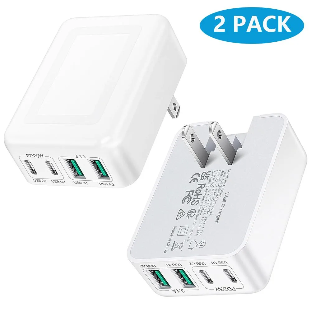 IHDAPP IHDAPP Flat 40W 4-Port USB-C/A Wall Charger 2-Pack White — product photo