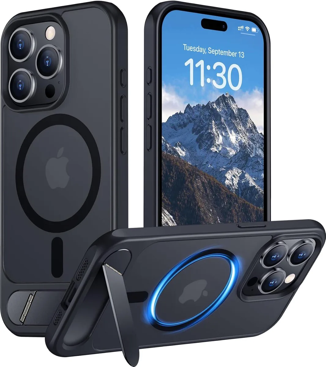 PISKEKAT PISKEKAT iPhone 15 Pro 6.1 case translucent matte magnetic kickstand — product photo