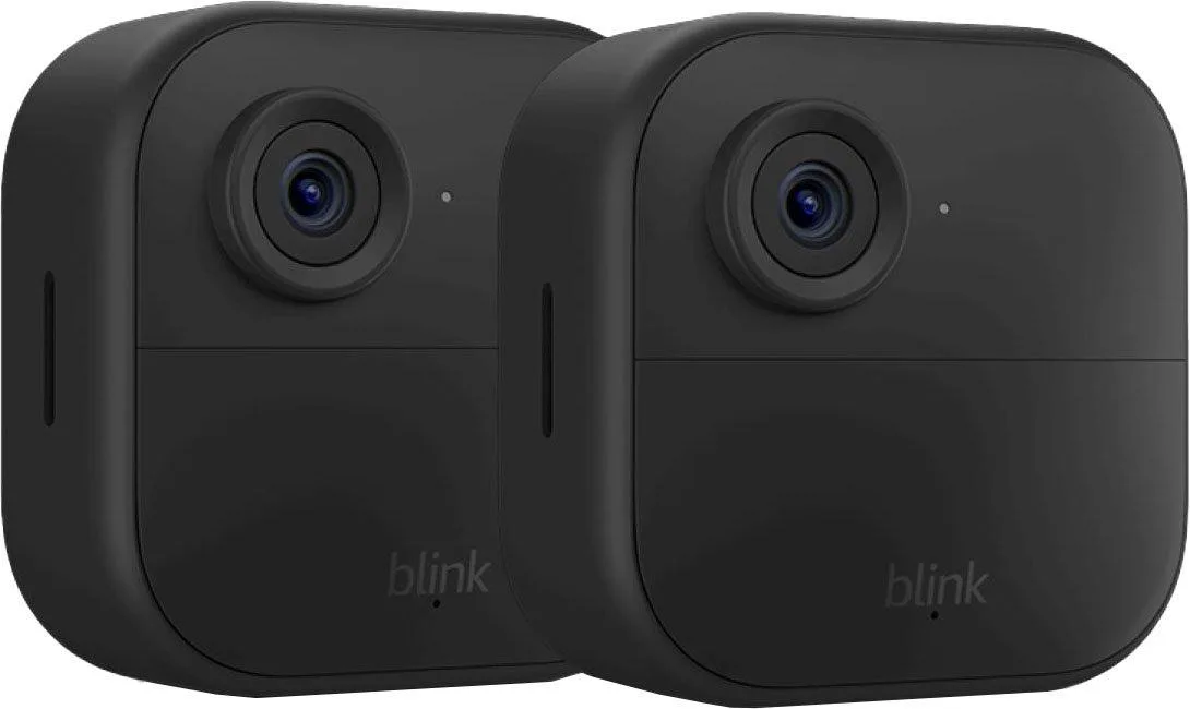 Two black wireless outdoor cameras with a 143-degree view