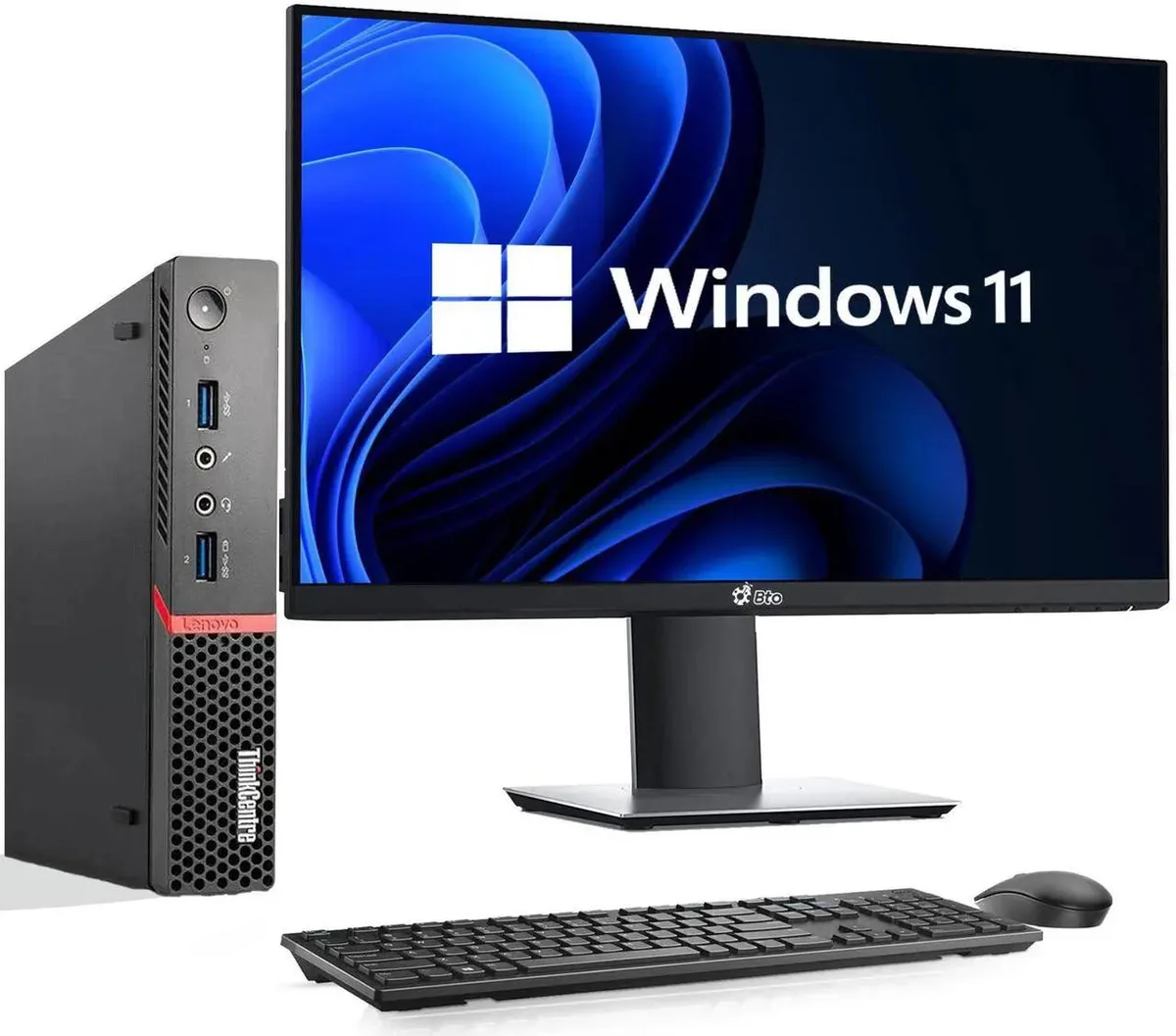 Lenovo Lenovo ThinkCentre Mini i5-6500T 32GB DDR4 1TB SSD 22in monitor keyboard mouse Windows 11 Pro — product photo