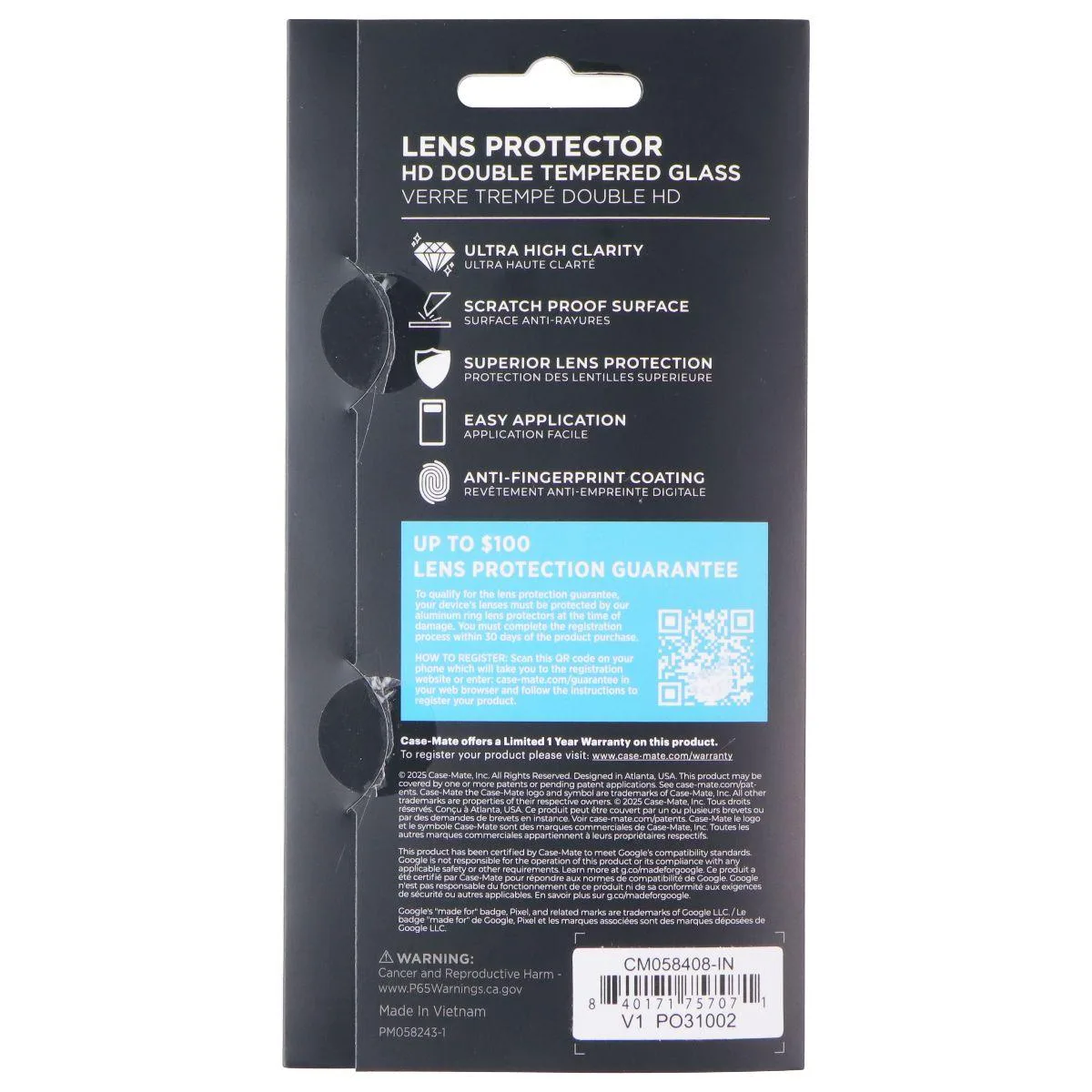 Case-Mate Case-Mate Double Tempered Glass Lens Protector Google Pixel 10 Pro XL Clear — product photo