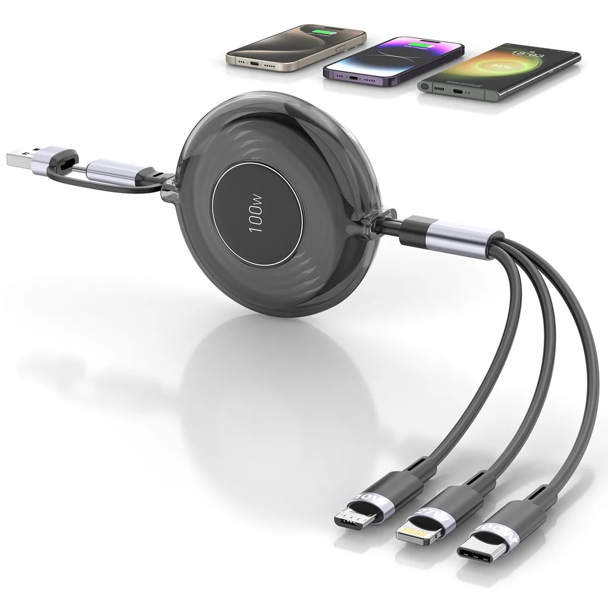  Retractable 100W Multi Charging Cable 4ft Black — product photo