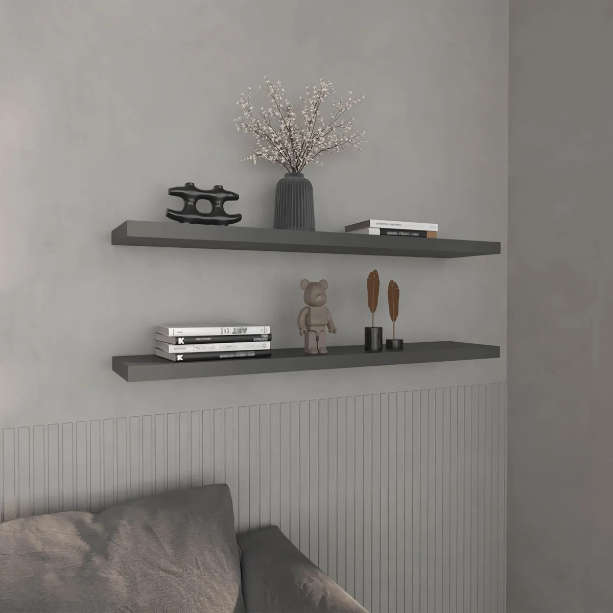 tuphen tuphen Floating Shelves 1.50" H 2 Shelf Matt Grey 47.30" W 9.80" D — product photo