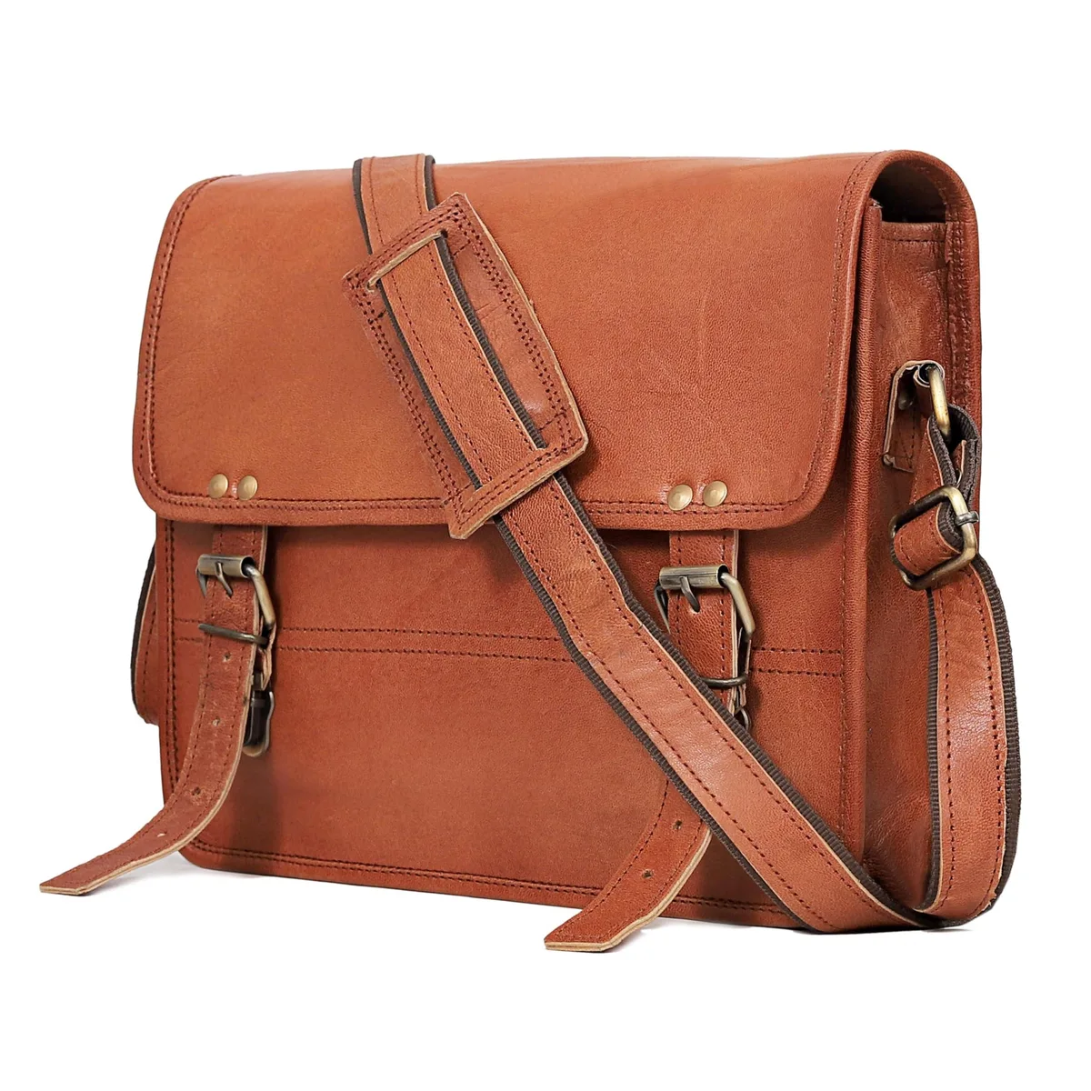 ALSEYE ALSEYE 2 in 1 Accessory Genuine Leather Messenger Bag Small 11 x 9 Tan Brown — product photo