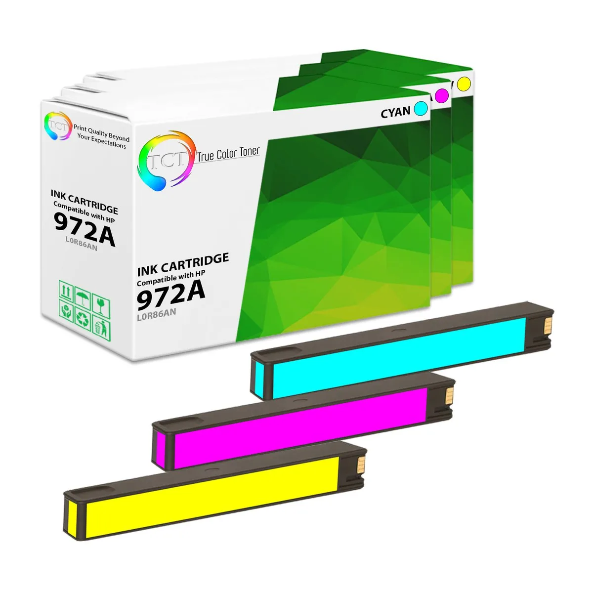 True Color Toner True Color Toner 972A 3-colour high-yield ink cartridge 3-pack (L0R86AN, L0R89AN, L0R92AN) — product photo