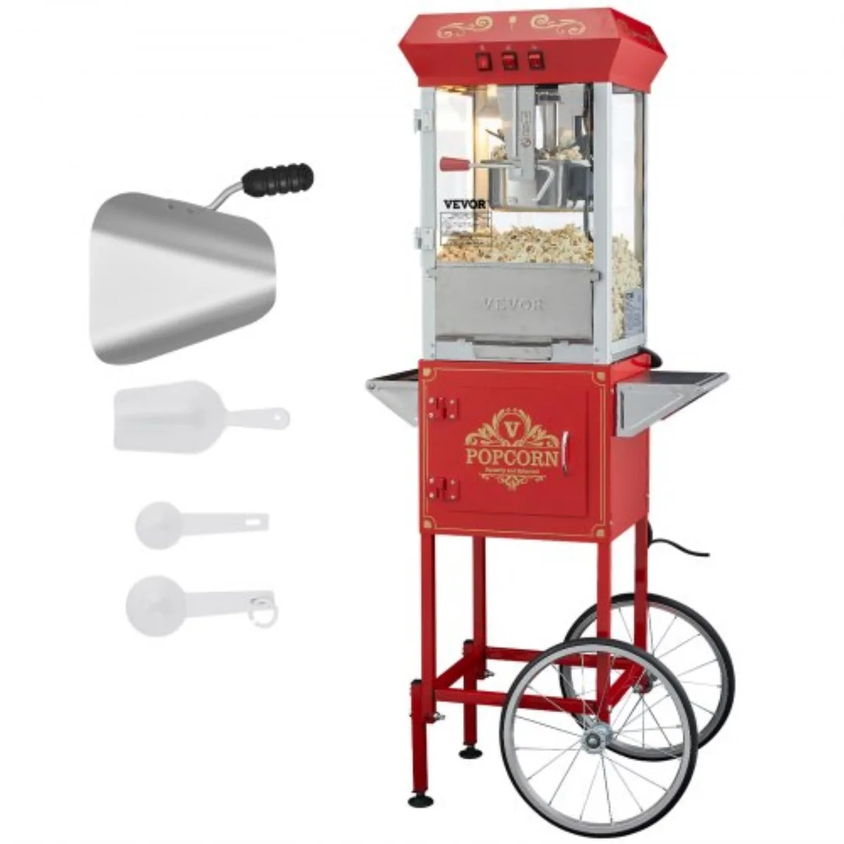 VEVOR VEVOR Popcorn Maker with Cart 850W 8 oz 48 Cups Red — product photo