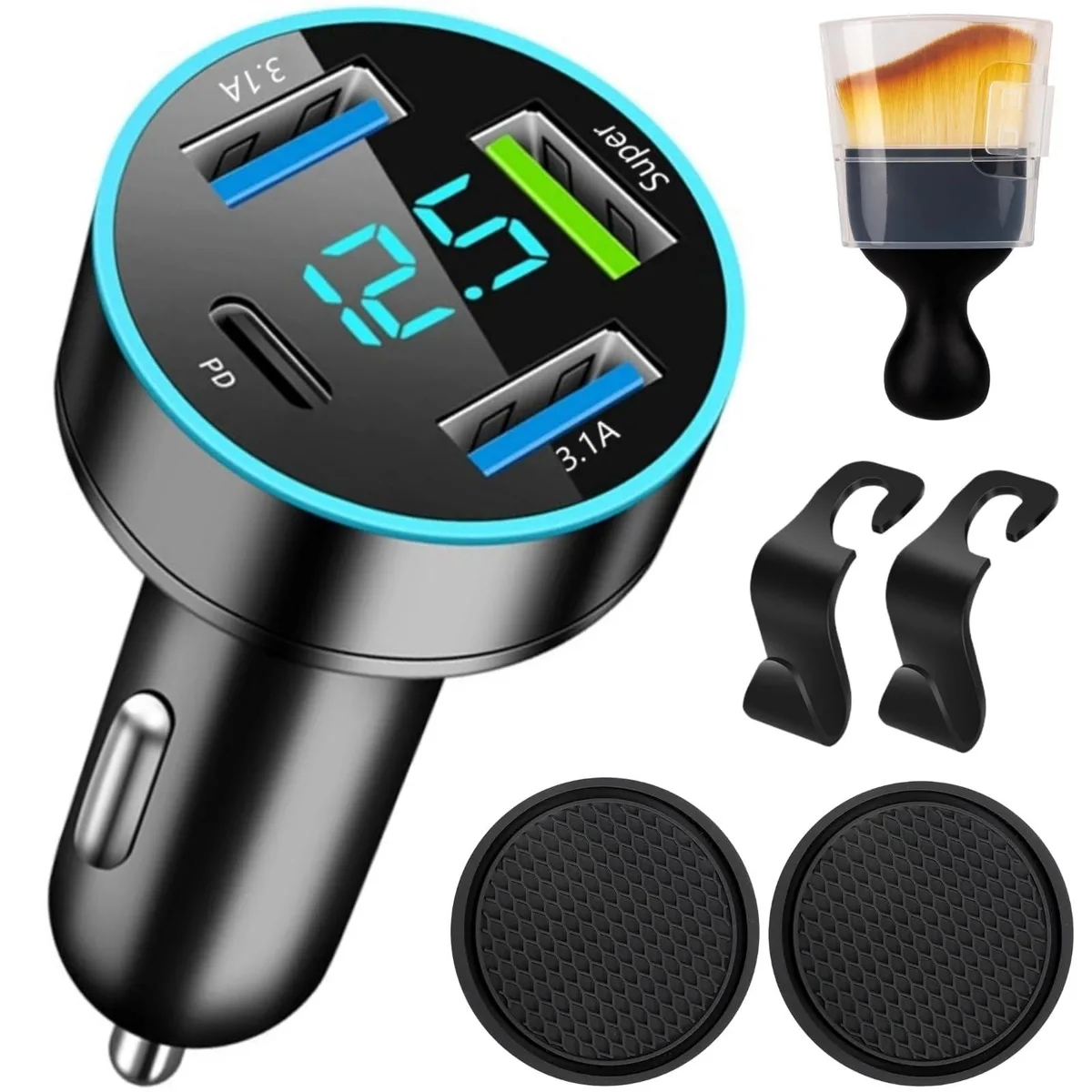 No Sew No Sew 88W 4-Port Car Charger 12-24V QC PD LED Voltmeter — product photo