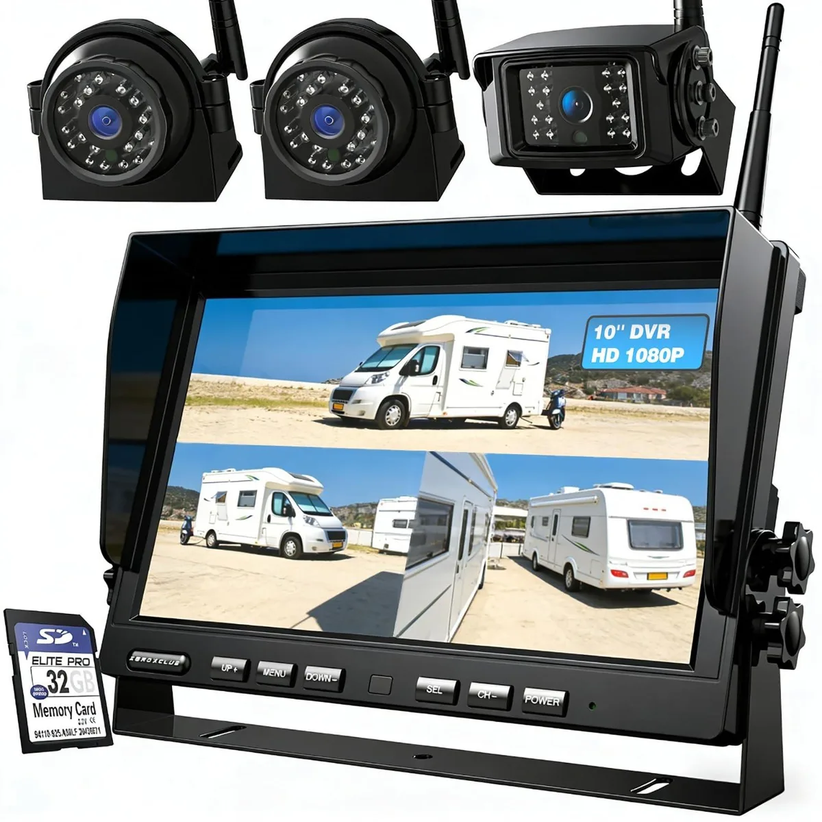10 inch IPS monitor with three wireless cameras