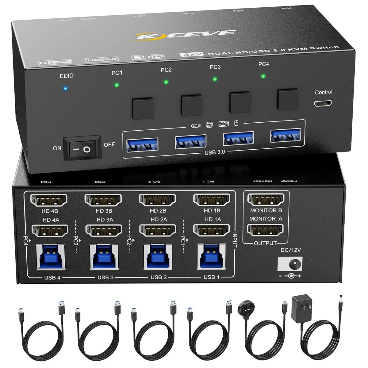 Hitoor Hitoor HDMI KVM Switch 4 Computers 2 Monitors 8K@60Hz 4K@144Hz USB 3.0 — product photo