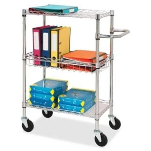 Lorell Lorell 84858 3-Tier Wire Rolling Cart 18"x30"x40" Chrome office furniture — product photo