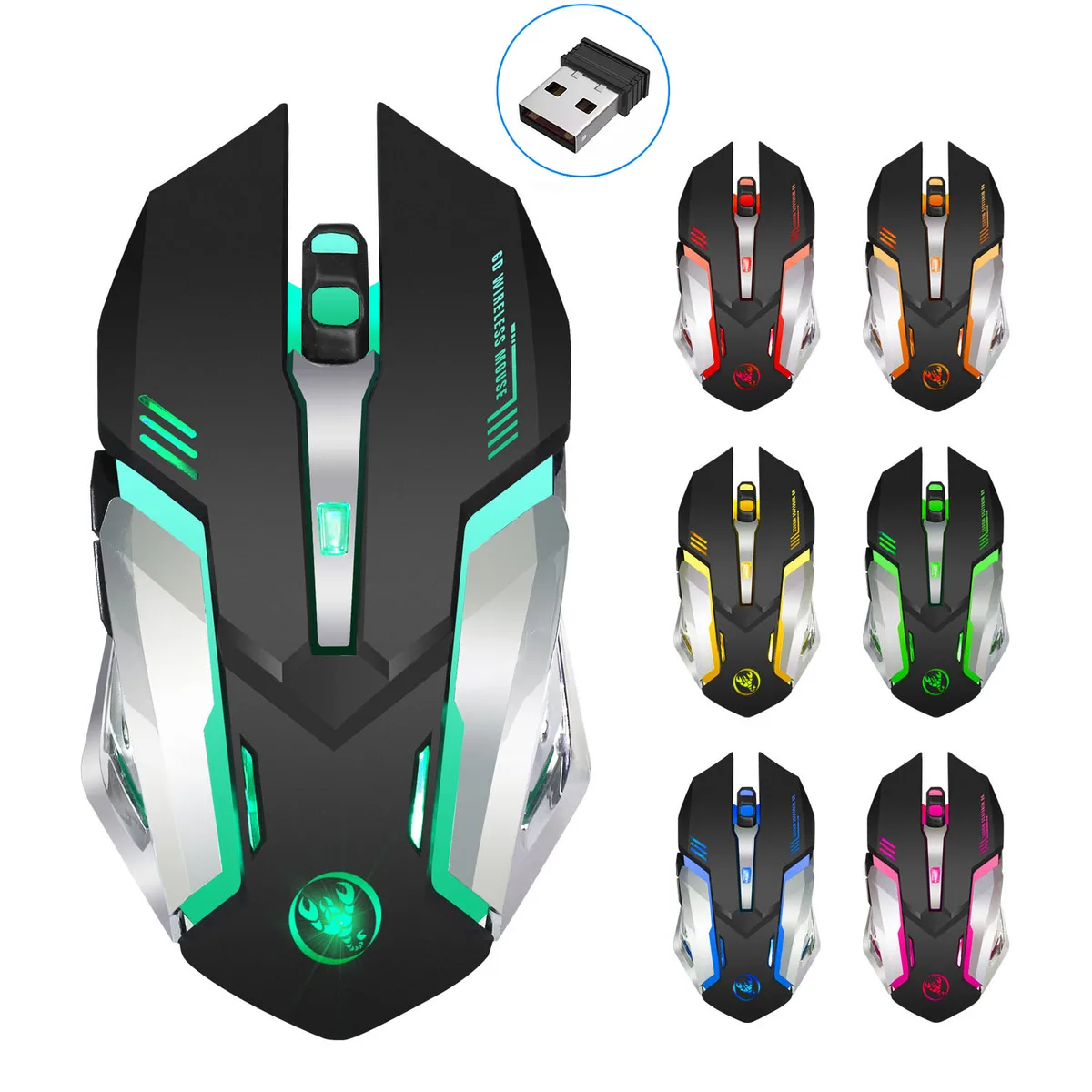 LUOM LUOM M10 Wireless Lightweight Gaming Mouse Rechargeable 7-color Backlit 2400 DPI Black — product photo