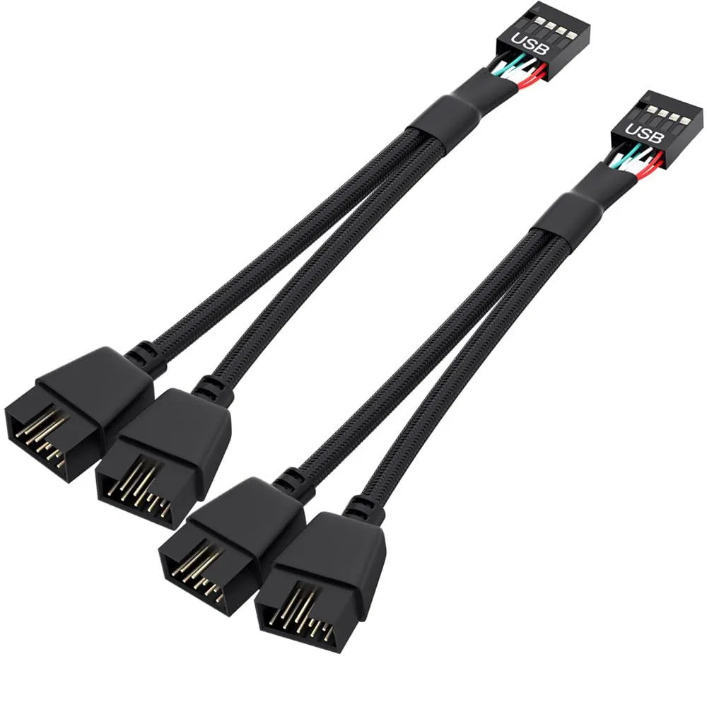 LORDWORLD LORDWORLD 2 Pack USB 2.0 9 Pin Header Splitter Braided Black 6.3inch — product photo