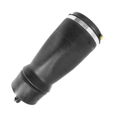 Black cylindrical rear air spring with convoluted rubber bellows and metal end fittings