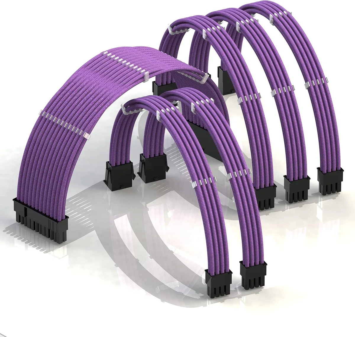 myVolts myVolts 30cm PSU Cable Extension Kit Purple 1 x 24 Pin 2 x 8 Pin CPU 3 x 8 Pin GPU 18AWG 17 colours — product photo