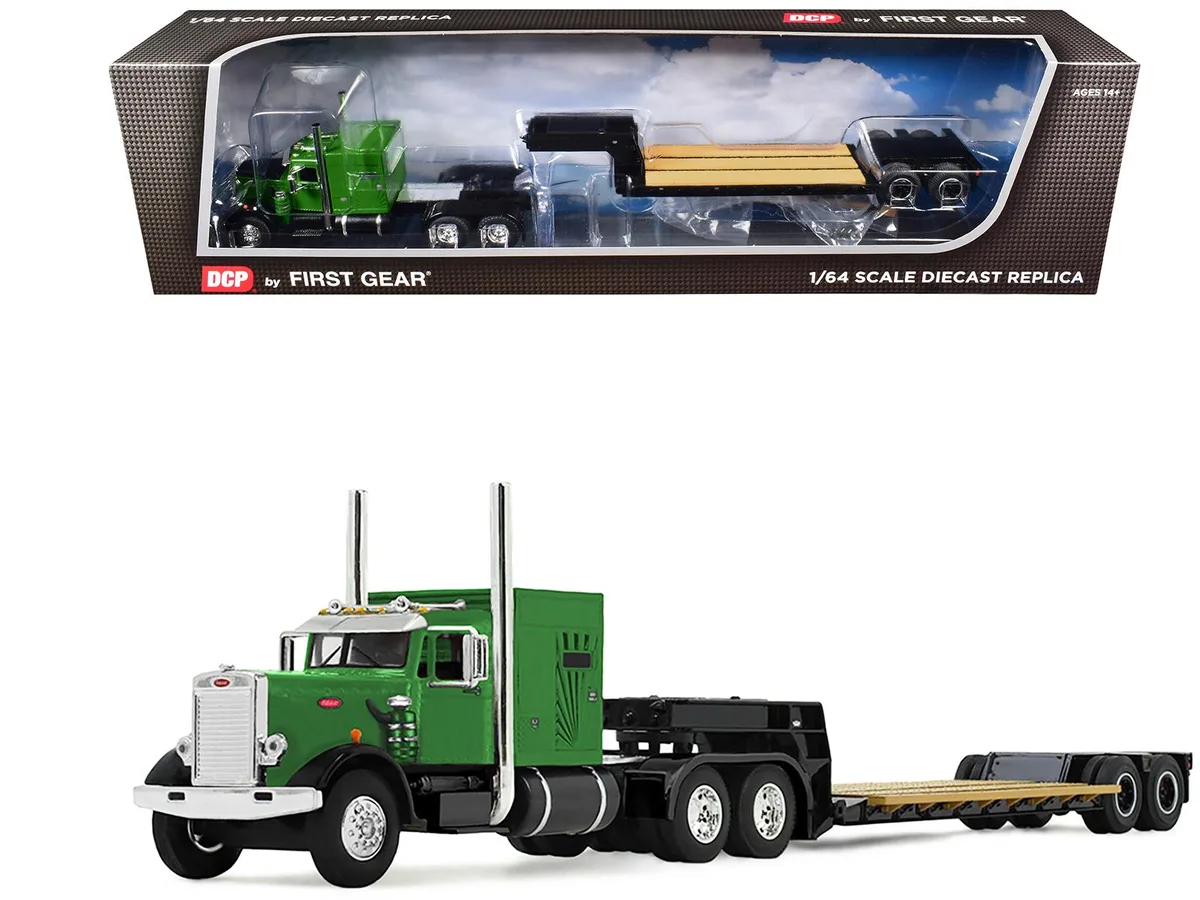 First Gear First Gear Peterbilt 351 60" Sleeper Rogers Lowboy Trailer Green 1/64 Diecast — product photo