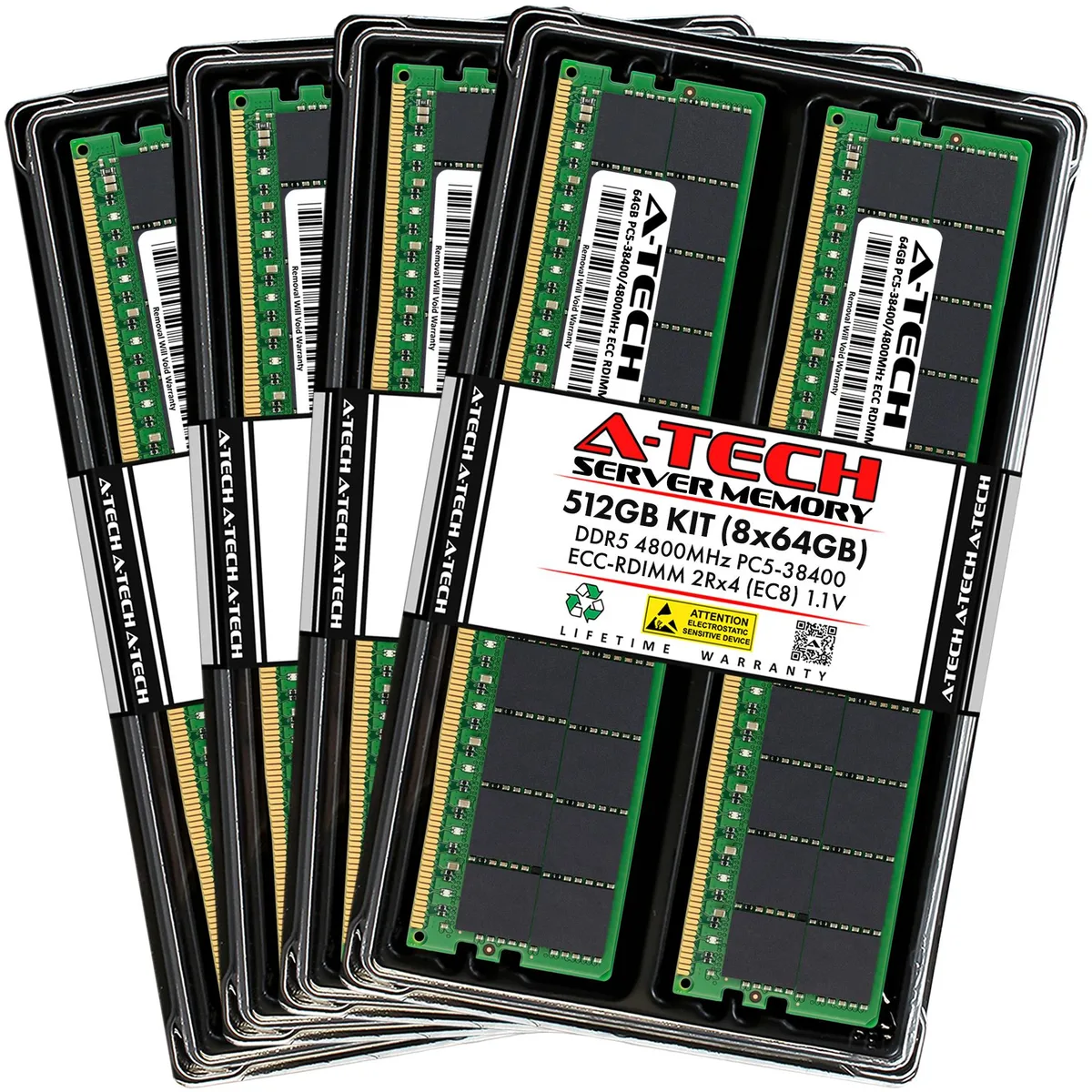 A-Tech A-Tech 512GB (8x64GB) DDR5 4800 EC8 RDIMM memory upgrade — product photo