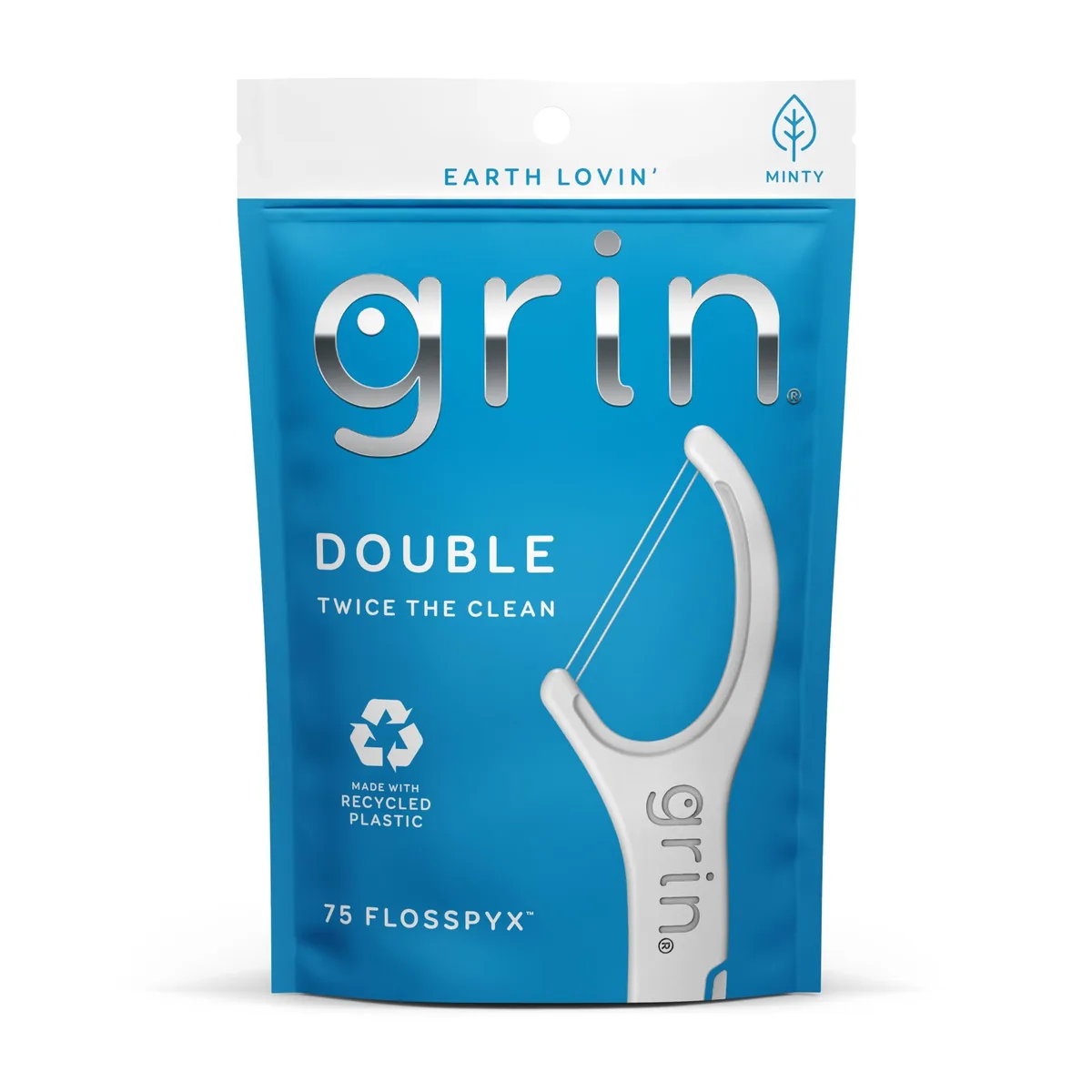 Blue mint floss picks pack of 75 made from recycled plastic with dual strands