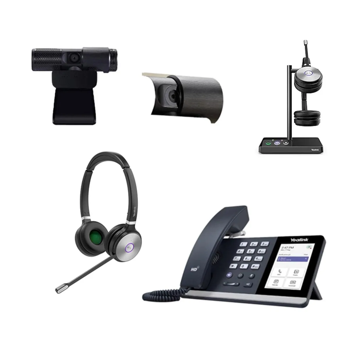 Yealink MP54 desk phone, WH62 over-ear headset and CAM 313 webcam in a bundle