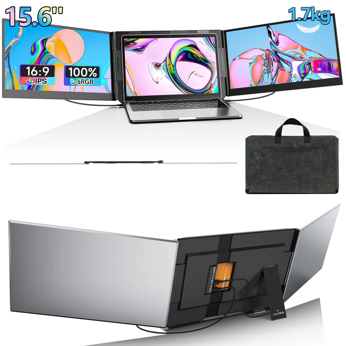 Laptomo Laptomo 15.6" Triple Portable Monitor 1080P IPS Silver — product photo