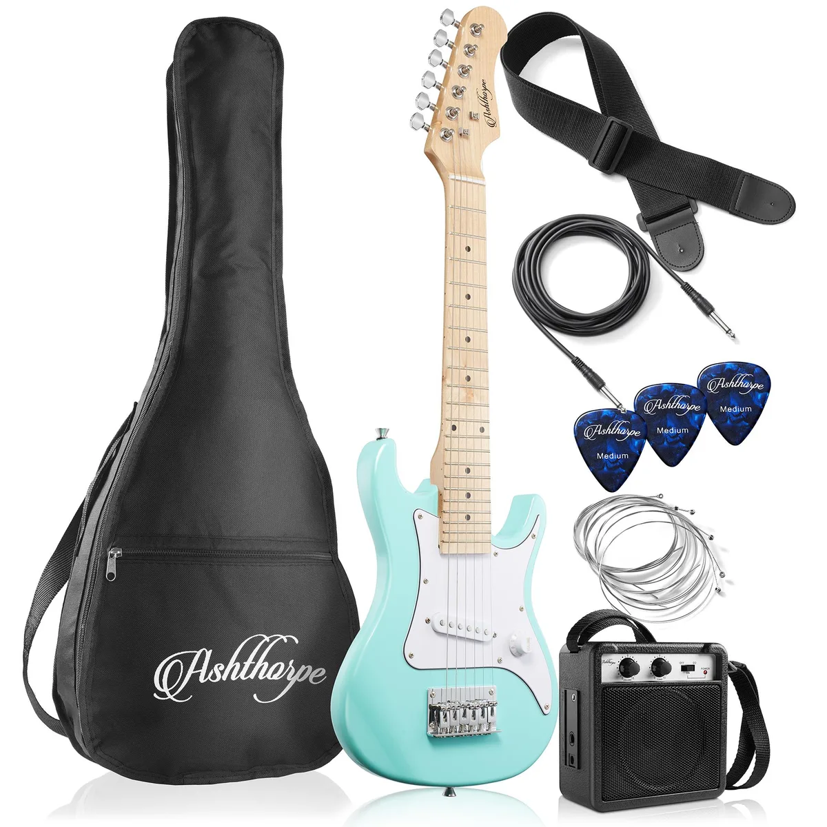 Ashthorpe Ashthorpe 30-inch Electric Guitar Kit (Teal) — product photo
