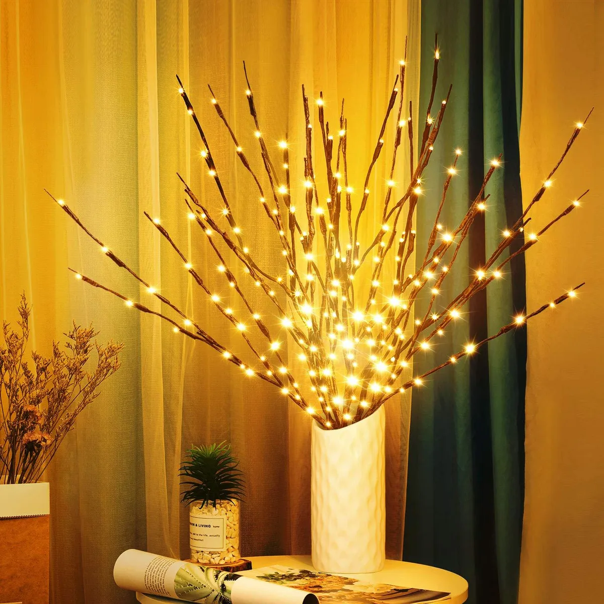  KXCOFTXI branch lights-01 3Pack 30" Willow USB 60 LED Warm White floral arrangement — product photo