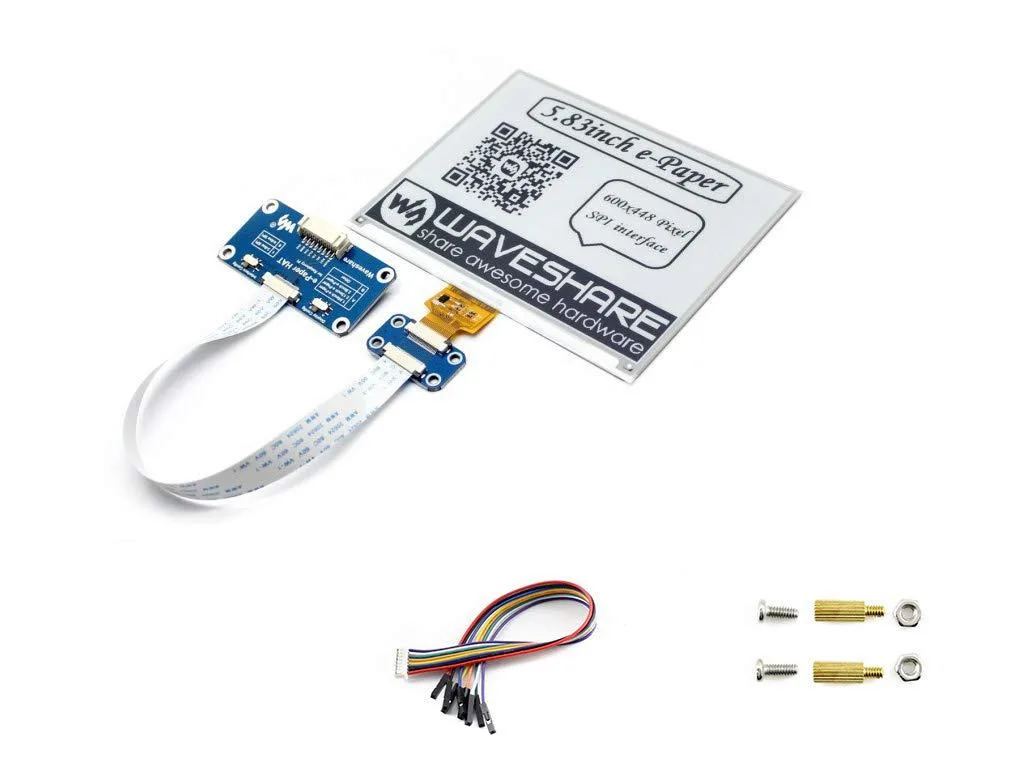 5.83inch e-paper HAT with 648x480 black and white screen and 40pin GPIO header