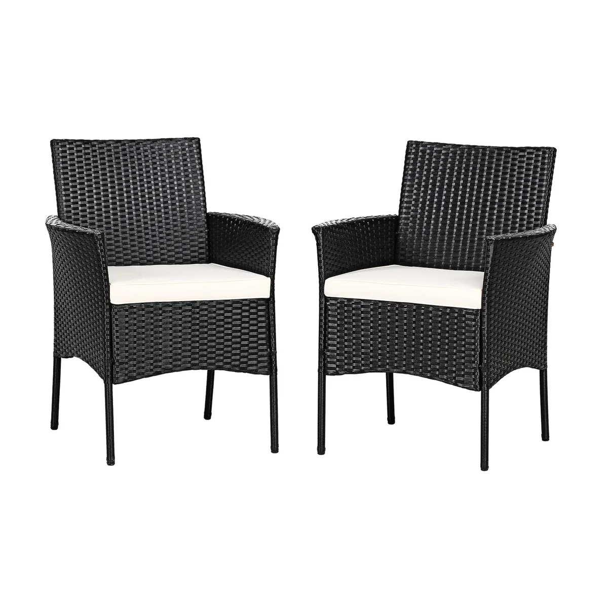 SlickBlue SlickBlue 2-piece Patio Wicker Chairs, Black Rattan/Off White Cushions, 25x23x33 in, 360 lbs capacity — product photo