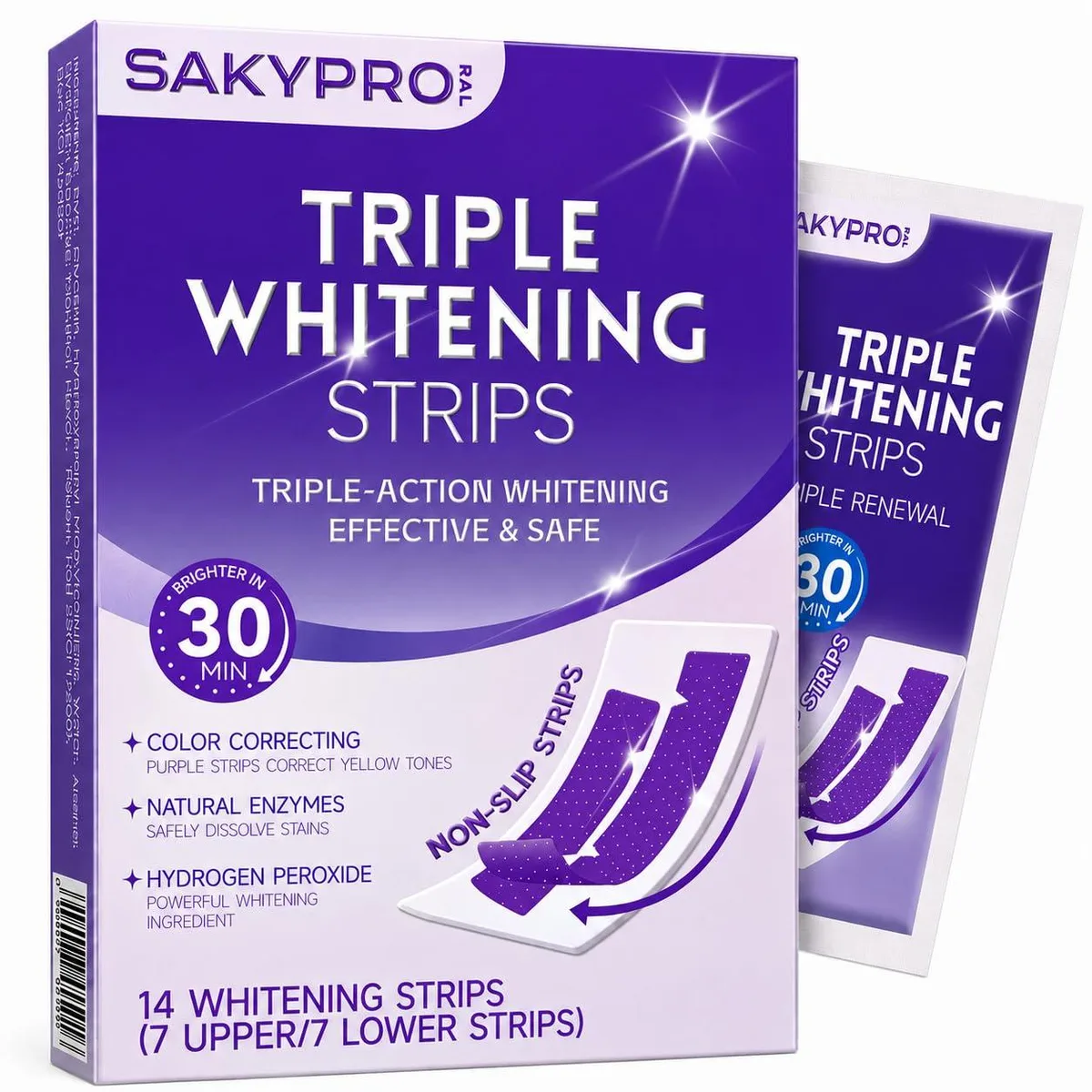 Purple whitening strip box with shade guide, 14 count