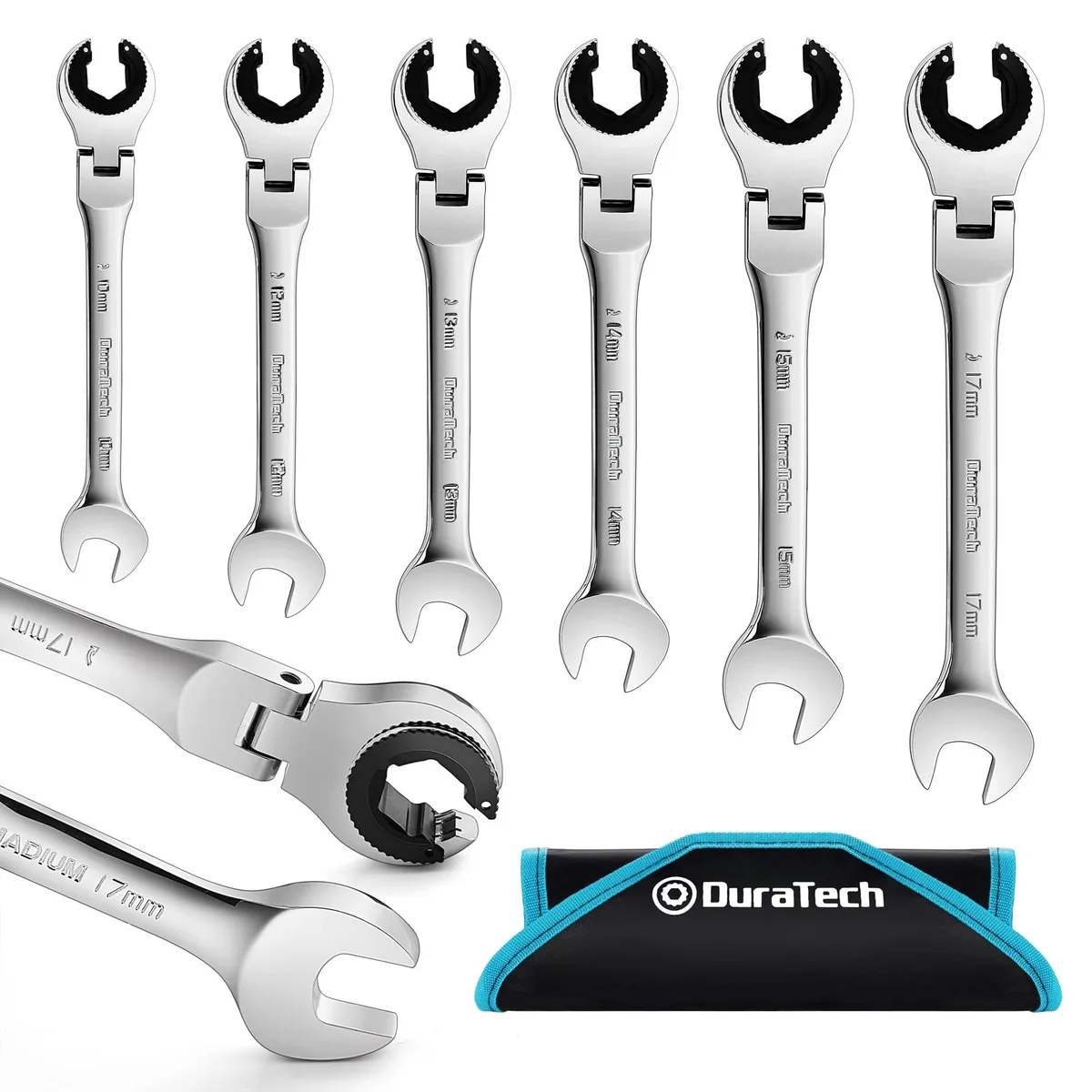  Duratech 6-Piece Ratcheting Wrench Set 10-17mm 72-Tooth 180° Flex-Head — product photo