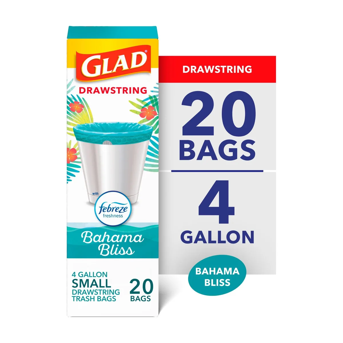 Glad Glad 4-Gallon Teal Drawstring Trash Bags Bahama Bliss Scent 20 Bags — product photo