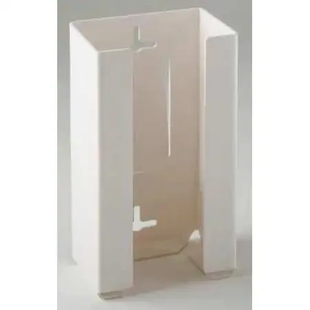 White acrylic wall-mounted glove dispenser, rectangular box shape, smooth glossy finish