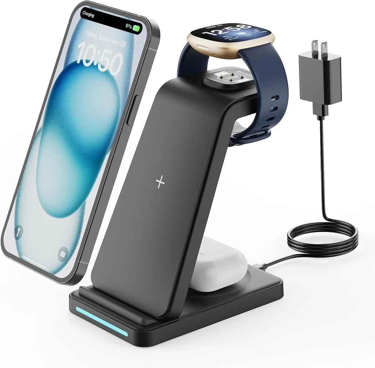 Luisport Luisport 3-in-1 Wireless Charger Stand for Fitbit Sense 2 Versa 4 iPhone Android — product photo