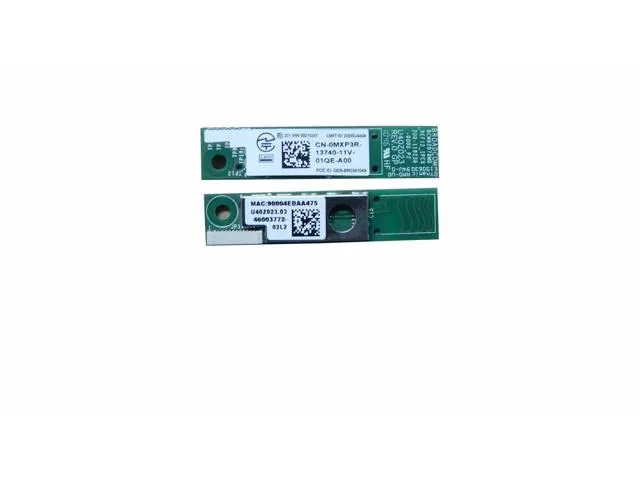Small green rectangular circuit board with gold edge connector and black components