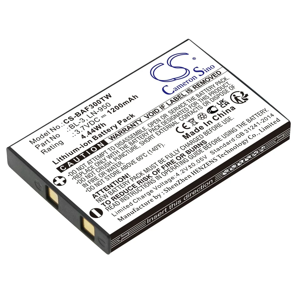 Cameron Sino VX3 cell phone battery 1200mAh 4.44Wh — product photo