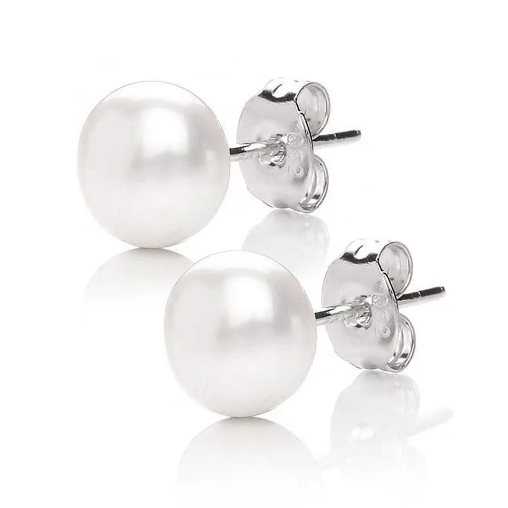 Mabella Fashion Mabella Fashion 925 Sterling Silver AAA Freshwater Cultured Pearl White Button Stud Earrings 10mm — product photo