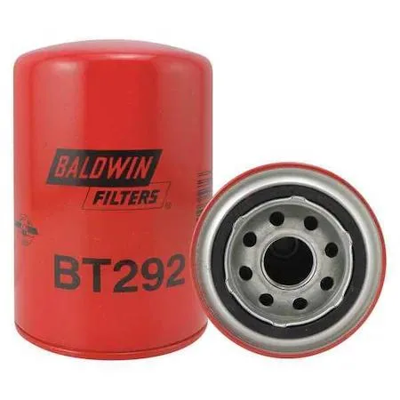 Silver spin-on oil filter with transparent housing and black base, cylindrical shape, metal construction, new condition